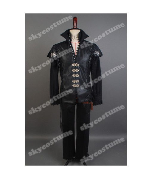 Men Black Leather Coat Pirate Role Play Halloween Costume 