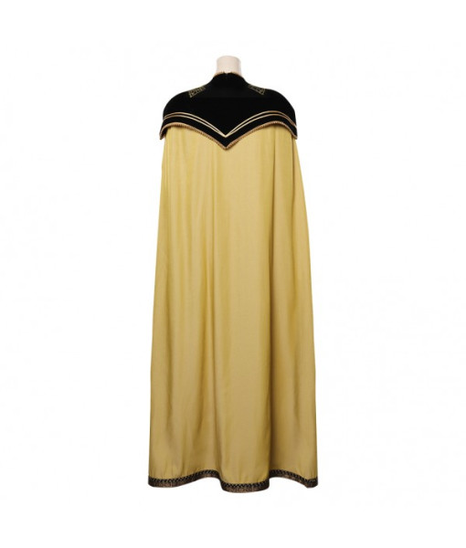 Women Medieval Fantasy Yellow Cape Royal Outfit Deluxe Dress Queen Halloween Costume