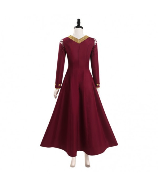 Women Medieval Fantasy Palace Golden Strip Red Dress V Neck Halloween Costume