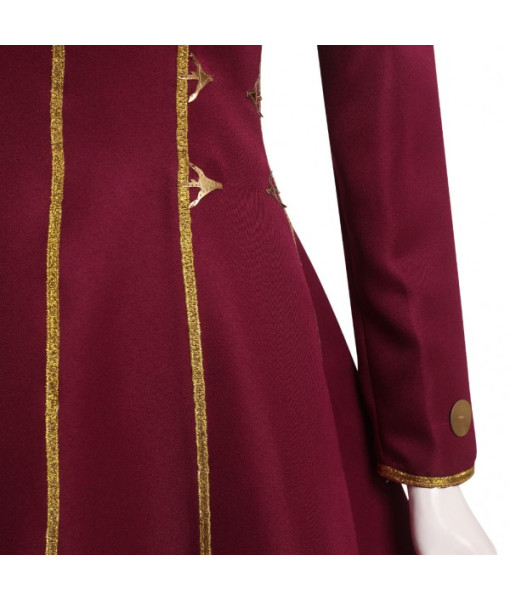 Women Medieval Fantasy Palace Golden Strip Red Dress V Neck Halloween Costume