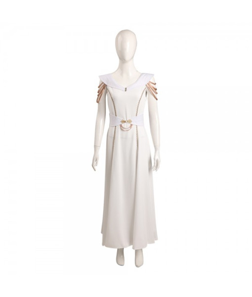 Women Medieval Fantasy Golden Sleeve Noble White Dress Halloween Costume
