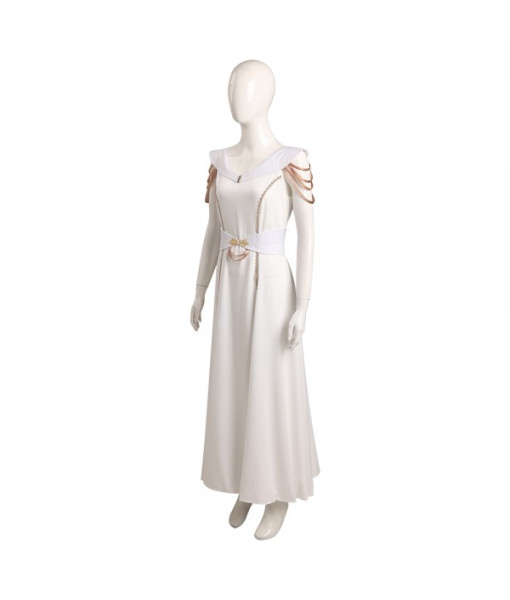 Women Medieval Fantasy Golden Sleeve Noble White Dress Halloween Costume