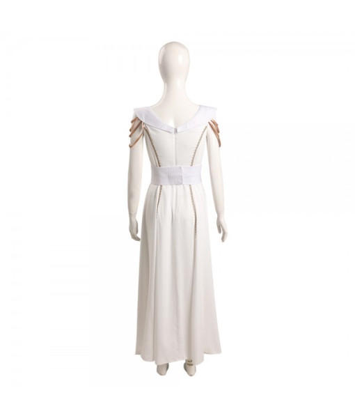 Women Medieval Fantasy Golden Sleeve Noble White Dress Halloween Costume