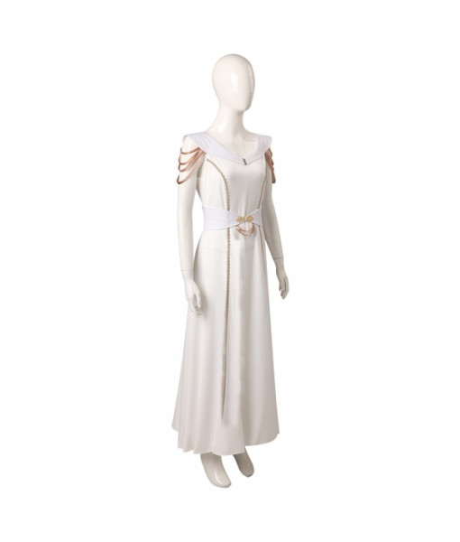 Women Medieval Fantasy Golden Sleeve Noble White Dress Halloween Costume