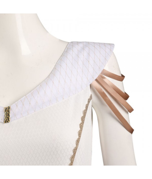 Women Medieval Fantasy Golden Sleeve Noble White Dress Halloween Costume