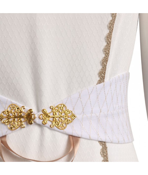 Women Medieval Fantasy Golden Sleeve Noble White Dress Halloween Costume