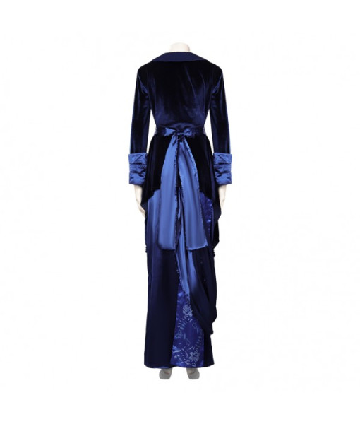 Women 90s Dark Blue Silk Dress Halloween Costume