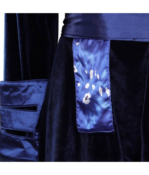 Women 90s Dark Blue Silk Dress Halloween Costume