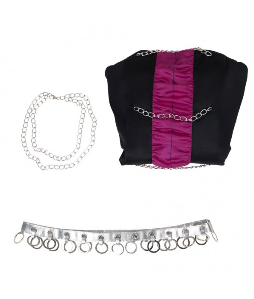 Women Gothic Mesh Dress with Chain Strap Halloween Costume