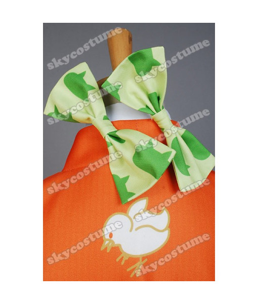 Women Orange Flower Pattern Printed Kimono Japanese Yukata Halloween Costume