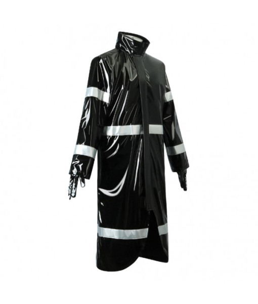 Adult Black Plastic Raincoat with Glove Wig Horror Halloween Costume