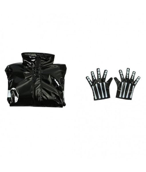 Adult Black Plastic Raincoat with Glove Wig Horror Halloween Costume